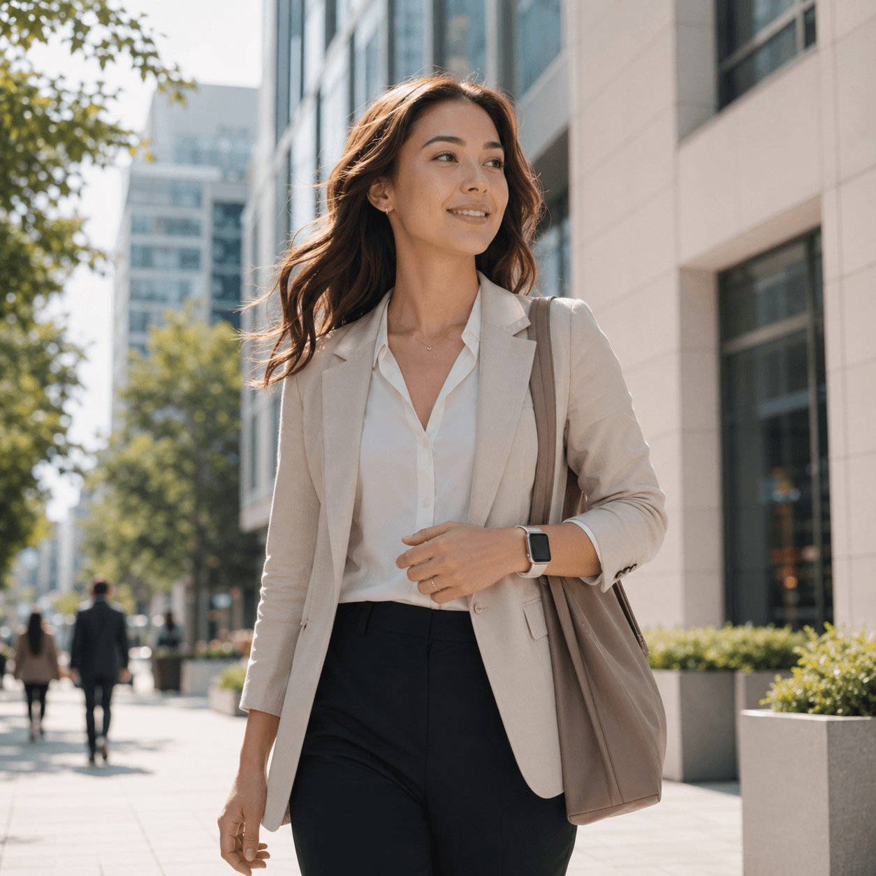 Professional walking confidently with personal safety support